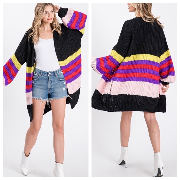 Boho chic sweater knit striped oversized cardigan - Picture 2 of 4